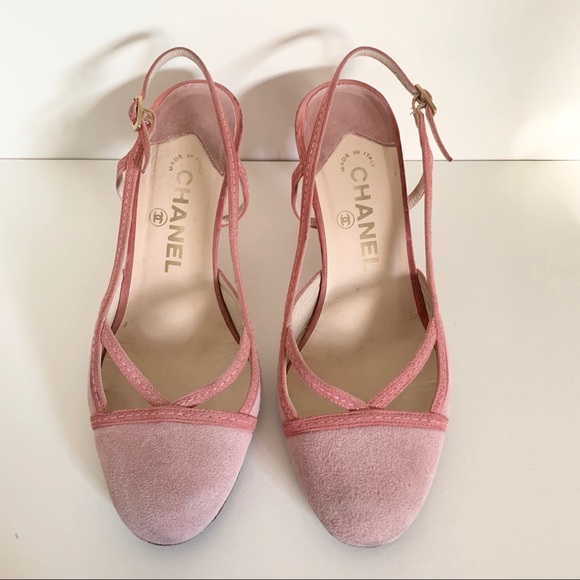 Chanel pink strap buckle kitten sling back heels - Picture 1 of 16